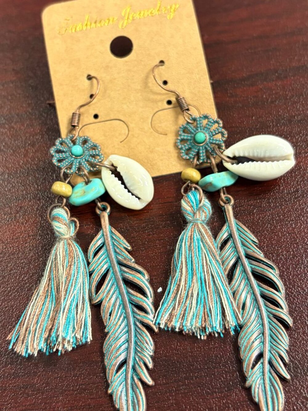 Teal Charm Tassel Earrings